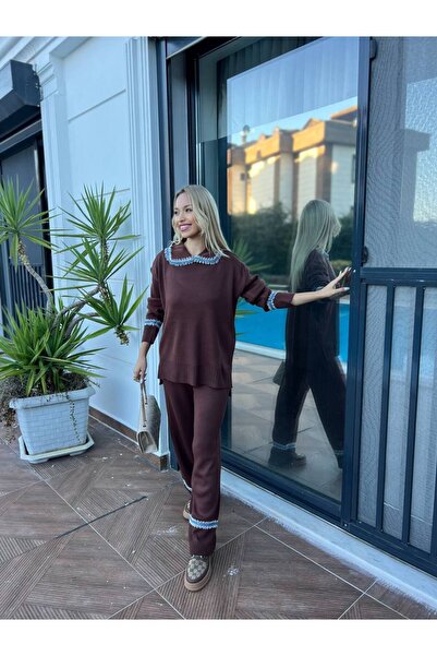 For Angels Double Knitwear Set with Denim Stripe on the Collar and Cuffs