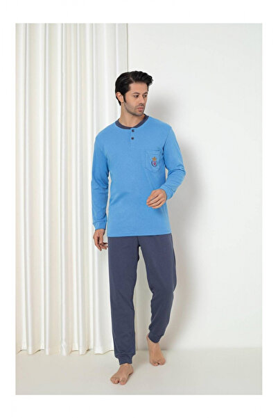 embody Men's cotton interlock pyjamas, long sleeves and trousers, blue 8064