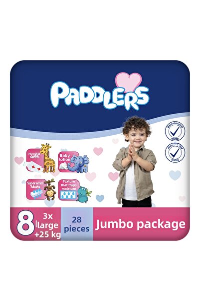 Paddlers حفاضات أطفال مقاس 8 XXX-كبير 28 قطعة (25+كجم) عبوة جامبو
