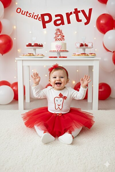 Petite Ponpon Baby ملابس حفلات ولادة طفلة حمراء - تنورة توتو وقمح