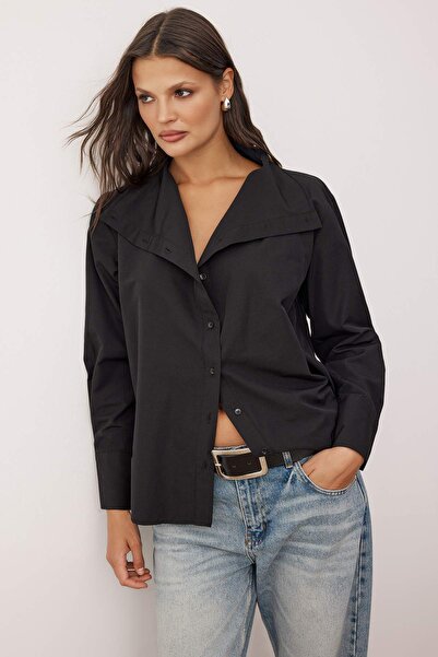 Trendyol Collection Special Collection Black Collar Detailed Off-Shoulder Shirt Twoaw26Go00035