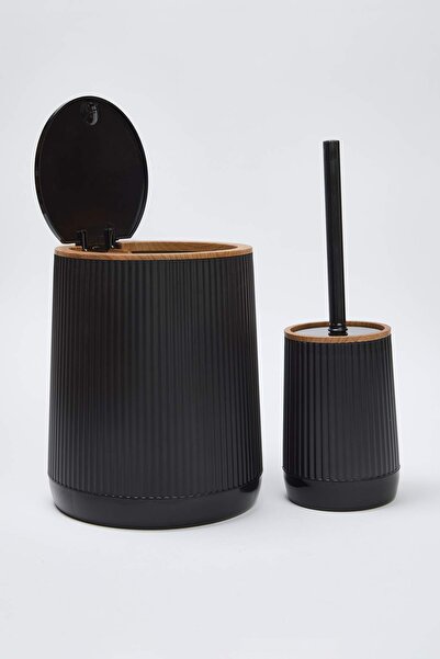 TRENDYOLMİLLA HOME 2-комплект пластикового сміттєвого відра з дерев'яним покриттям та щітки для ванної кімнати TPHSS25BST00000
