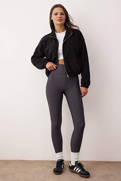 Trendyol Collection Черна пола с цип, широка кройка, дебел трикотаж TWOAW26SW00057