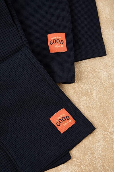 TRENDYOLKIDS Синій бавовняний однотонний/базовий оверсайз чоловічий дитячий трикотажний комплект TKDAW26AU00015