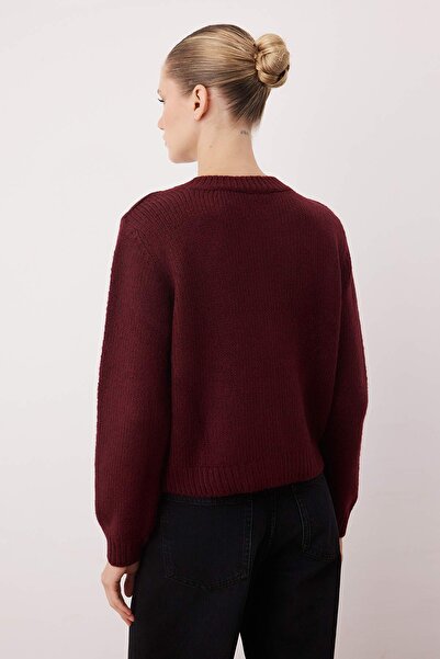 Trendyol Collection Burgundy Crew Neck Ribbon Detailed Knitwear Cardigan Twoaw26Hi00236 Knitwear Cardigan Twoaw26Hi00236