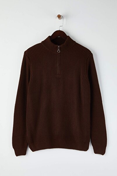 Trendyol Collection Brown Regular Stand Collar Plain Sweater Tmnaw22Kz1908