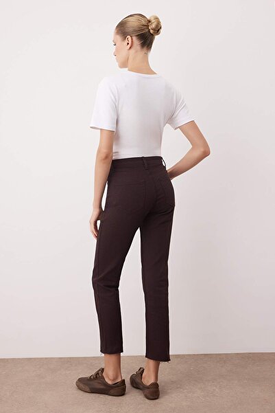 Trendyol Collection Brown High Waist Cut-Out Leg New Mom Jeans Twoaw26Je00026