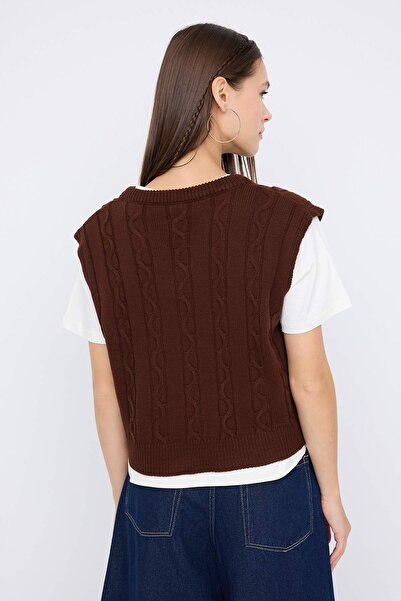 Trendyol Collection Teen Brown 2-Piece T-Shirt Hair Knitwear Sweater Twoaw26Kz00131