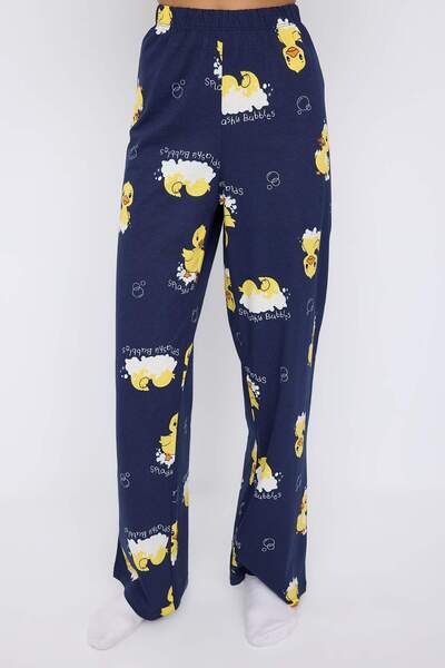 Trendyol Collection Set de pijamale tricotate cu dungi pentru adolescenți, albastru marin, 100% bumbac, cu model de rață THMAW26PT00117