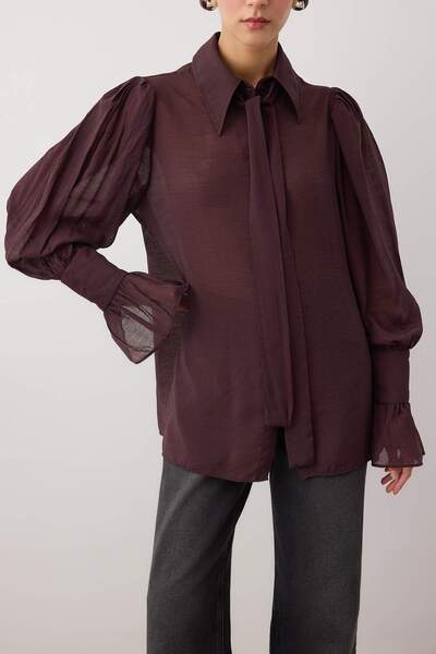 Trendyol Collection Barna fűzős részletek Könnyű áttetsző, puha tapintású boho ing TWOAW26GO00111