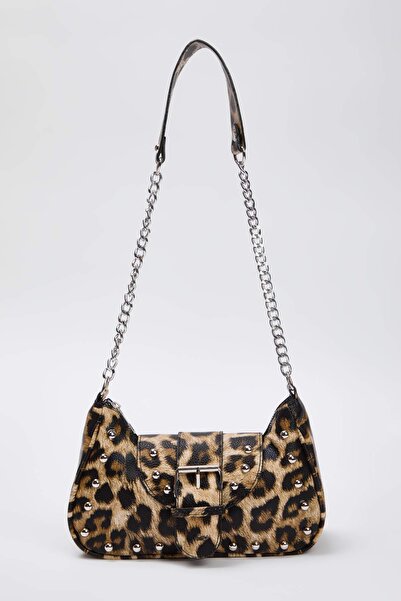 TRENDYOL SHOES Damen-Umhängetasche mit Leopardenmuster und Trok-Detail und Schnalle TAKSS25OC00010