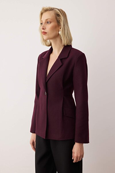 Trendyol Collection Exclusive Special Collection Burgundy Fitted Cashmere Blazer Jacket Twoaw26Bc00054