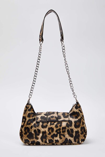 TRENDYOL SHOES Damen-Umhängetasche mit Leopardenmuster und Trok-Detail und Schnalle TAKSS25OC00010