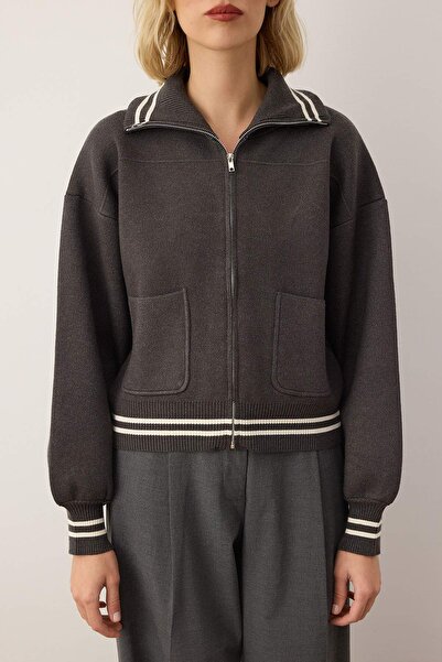 Trendyol Collection Anthracite Premium Yarn/Special Yarn Zippered Coat Look Knitwear Cardigan Twoaw26Hi00133