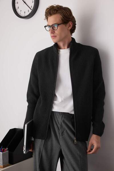 Trendyol Collection Black Regular Stand Collar Plain Cardigan Tmnaw26Hi00002