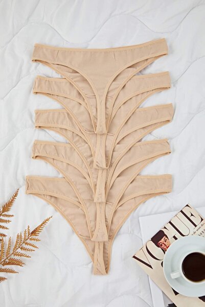 Trendyol Curve Ten 5-Pack Cotton Brazilian Stretchy Knitted Plus Size Panties Tbbaw26Cm00013