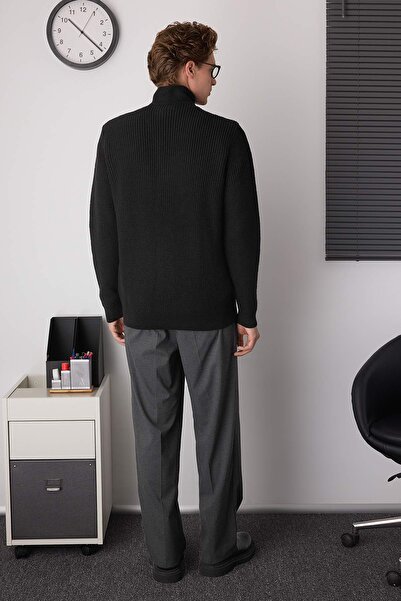 Trendyol Collection Black Regular Mock Neck Straight Zippered Cardigan Tmnaw26Hi00002