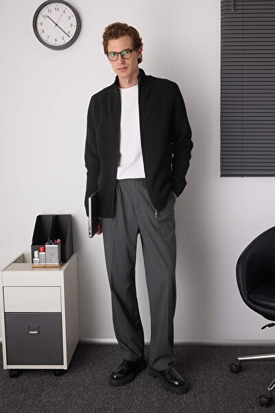 Trendyol Collection Black Regular Stand Collar Plain Cardigan Tmnaw26Hi00002