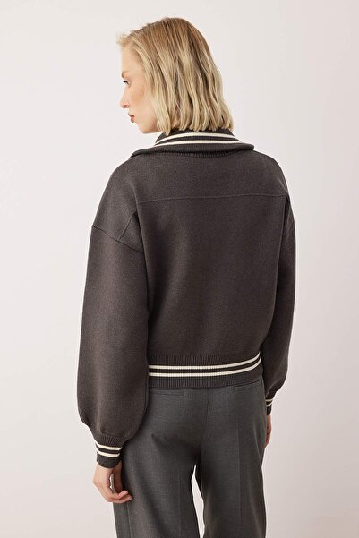 Trendyol Collection Anthracite Premium Yarn/Special Yarn Zippered Coat Look Knitwear Cardigan Twoaw26Hi00133