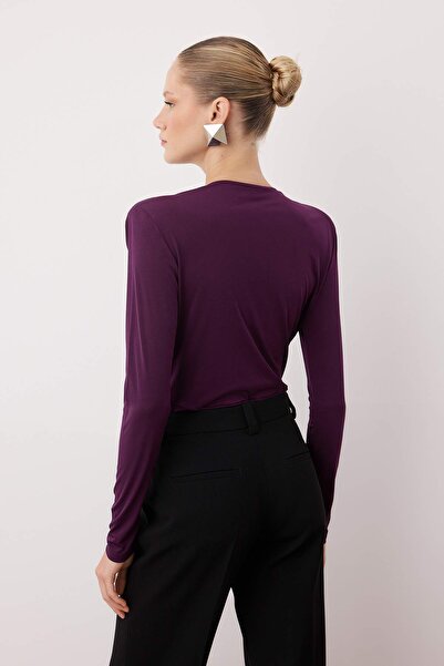 Trendyol Collection Plum Straight V-Neck Long Padded Bottom Snap Fastener Knitted Sandy Stylish/Night Body Tpraw22Bd0161