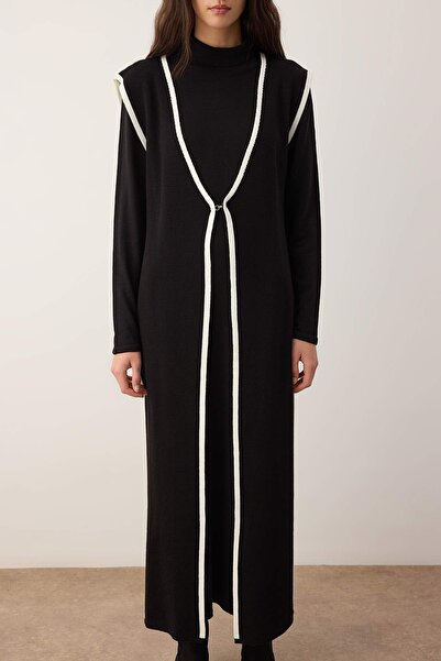 Trendyol Modest Black Long Vest Set Knitwear Bottom - Top Set Tctaw26Us00060
