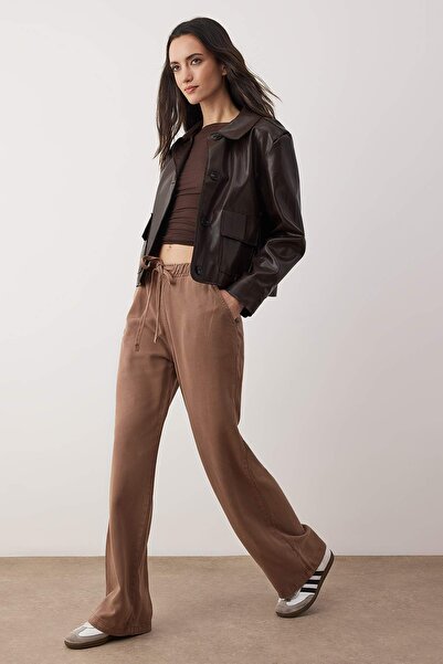 Trendyol Collection Camel More Sustainable 100% Tencel ™   High Waist Jeans with Elastic Waist Twoss24Je00203