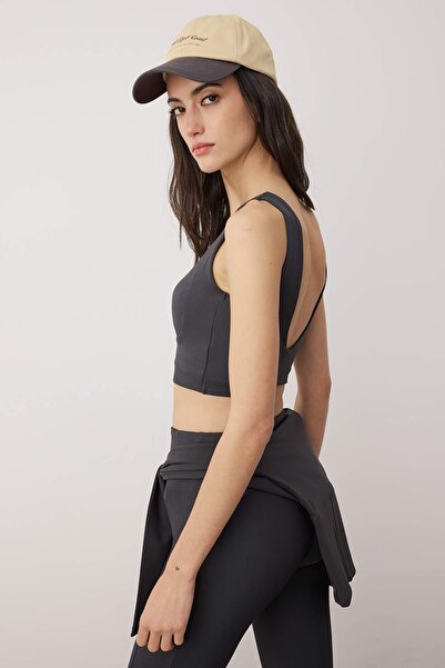 Trendyol Collection Anthracite Ribbed Scuba Throw Cap Sports Bra Thmaw26Ss00015