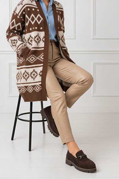 37Numara BÜYÜK NUMARA KADIN LOAFER TOKALI HAKİKİ DERİ-41-42-43-44-KAHVE