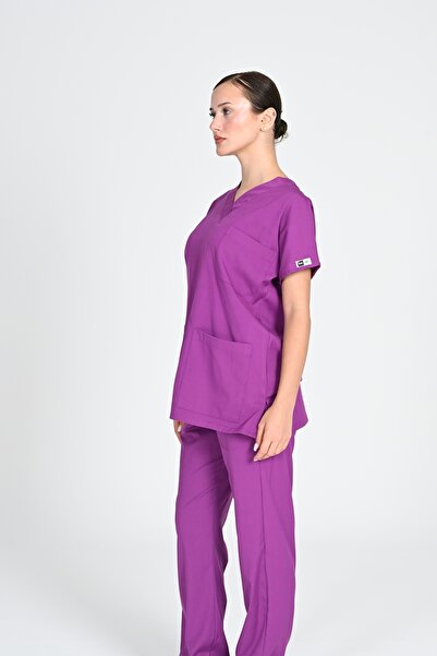 BAŞAK Uniformă de spital pentru asistentă medicală și medic, din bumbac, lycra, unisex, cu mâneci liliac