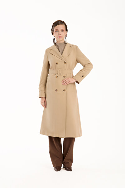 Soydan Güner Kadın Su Geçirmez Kırışmaz Ara Boy Trençkot Bej 5510