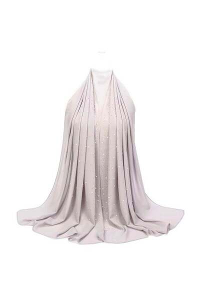 SOLOBUY حجاب شيفون أنيق مزين بأحجار الراين البراقة، لون وردي ضبابي، 72 × 150 ...