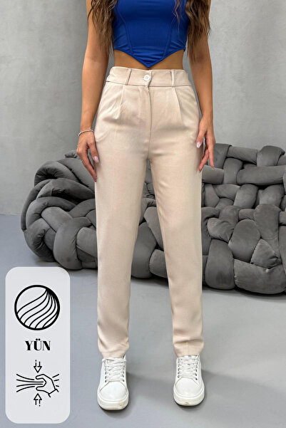 BİKELİFE Women's High Waist Carrot Model Elastic Waist Narrow Leg Trousers