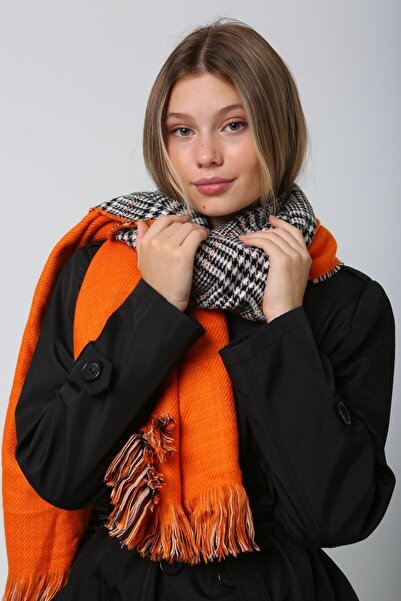 FELLMENS Double Sided Orange Houndstooth Women's Shawl