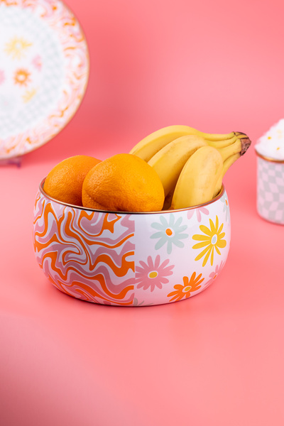 EMAYlab Retro Hippie Decorative Enamel Salad and Presentation Bowl