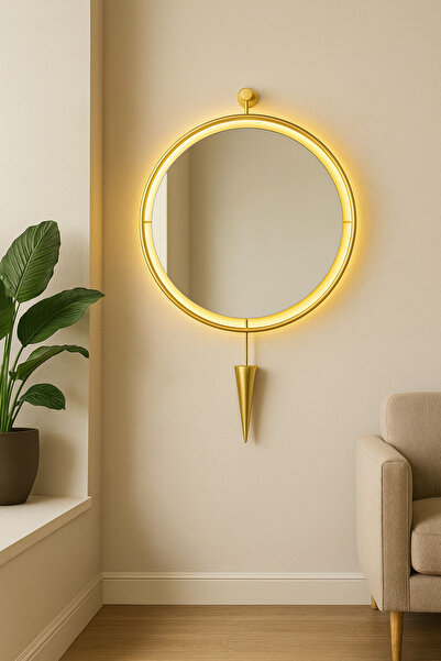 Wallover Design Elara – Kablosuz LED Işıklı Gold Sarkaçlı Ayna | Büyük Boy De...