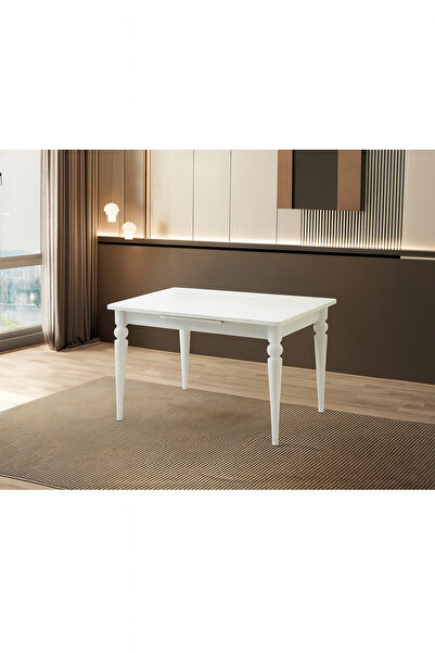 Evistro Yandan Açılır Büyüyen Yemek Masası 80x120cm Beyaz-Beyaz Ayaklı SADECE MASA FİYATIDIR