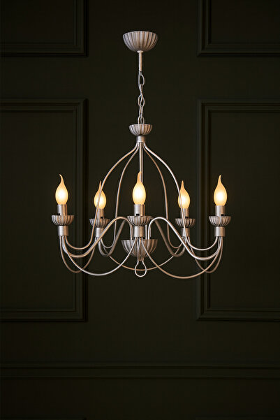 VENON Calista 5’li Şamdan Model Avize – Retro Gümüş Siyah Gümüş Patine Avize