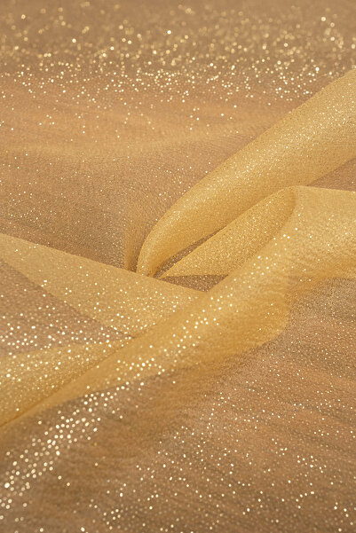 Kumaş Deposu Simli Dalya Organze Sarı Kumaş