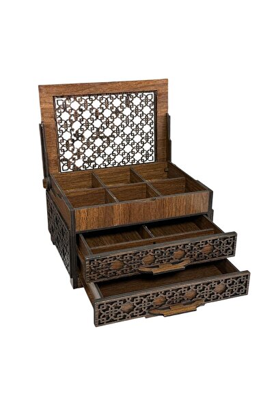 Genel Markalar Dekoratif 3 Çekmeceli Takı Bijuteri Mücevher Kutusu Organizer Düzenleyici Ahşap 14 X 20 X 11 Cm