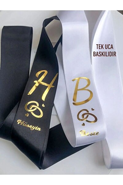 imzatasarım Takı Kurdelesi 6 Cm Eninde 2 Adet Siyah Ve Beyaz Renk Tek Uç Baskı (TARİHSİZ)