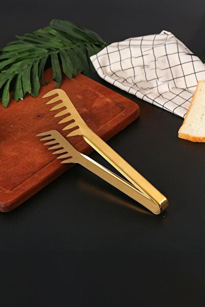 Chavin Steel Gold Scalloped Kitchen Salad Pasta Spaghetti Tongs Tongs cin623sr