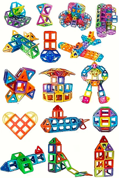Ay&tel kids wear collections 60 Parça Manyetik Renkli Yapı Blokları - Eğitici Zeka Oyunu 3+ Renkli, Eğitici, Zeka Oyuncağı