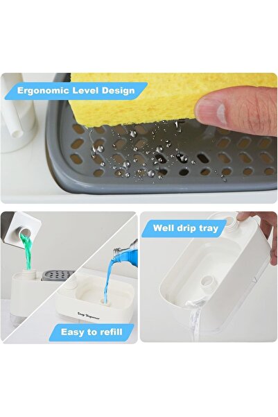 Generic Dishwashing Liquid Dispenser Kitchen, 3-in-1 Countertop Dish Detergent Soap Dispenser Set, Hand Wash