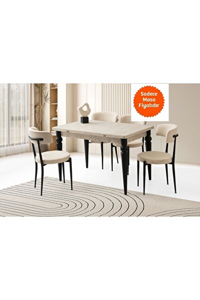 Evistro Yandan Açılır Büyüyen Yemek Masası Bej-Siyah Ayaklı 70x110cm SADECE MASA FİYATIDIR