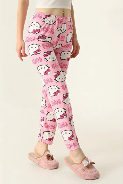 KaSheHa Παντελόνι πιτζάμα με φαρδιά πόδια Hello Kitty με μοντέλο καρότο από σουέτ
