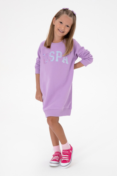 U.S. Polo Assn. Kız Çocuk Lila Payet Detaylı Bisiklet Yaka Sweat Örme Elbise 50314313-VR034