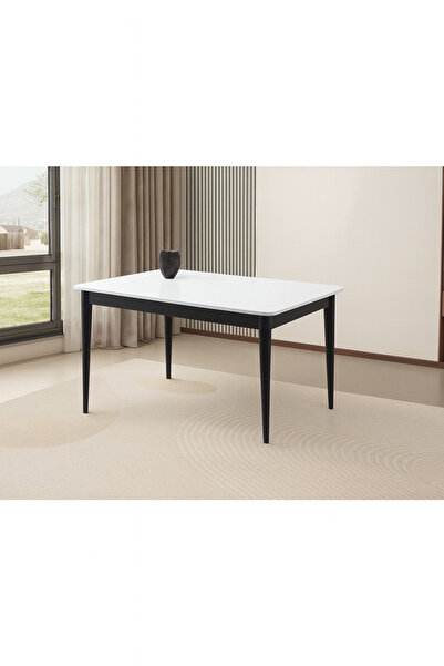 Evistro Ortadan Açılır Büyüyen Yemek Masası Beyaz-Siyah Ayaklı 90x140cm SADEC...