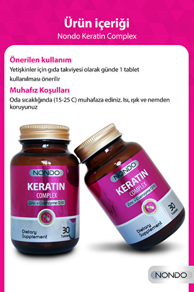 Nondo Keratin Complex 30 Tablets (Hydrolyzed Keratin Biotin Ponytail Nettle Coenzyme Q10)