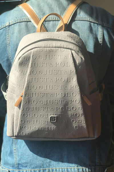 Just Polo Large Size Women's 9 Compartment Plain White Backpack Suitable for Daily Use 4040 0704