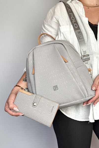 Just Polo Large Size Plain White Women's Backpack with 9 Compartments Suitable for Daily Use 4040